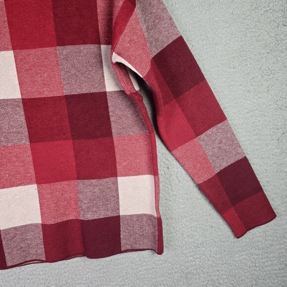 Tahari Buffalo Plaid Mock Neck Sweater Red Cream Large Cozy Fall Trending - Picture 5 of 13